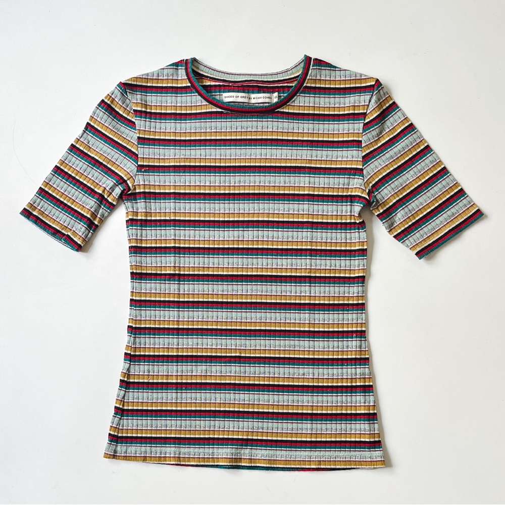 Shades of Grey Retro Striped Multicolor Short Sleeve Top